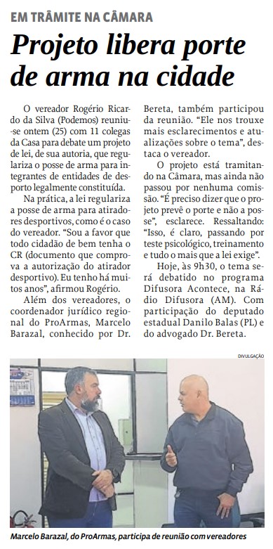 Projeto libera porte de arma na cidade