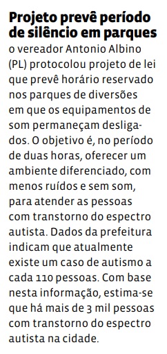 Projeto prevê período de silêncio em parques