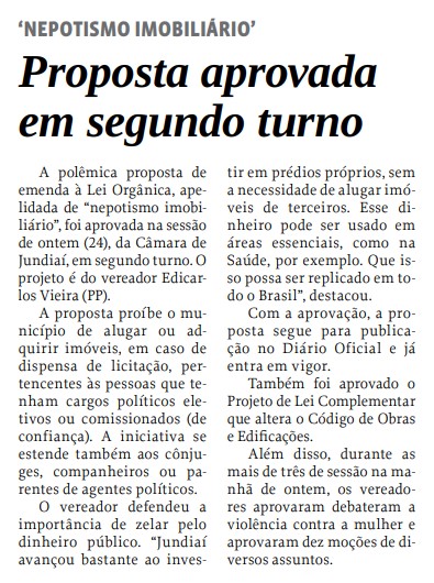 Proposta aprovada em segundo turno