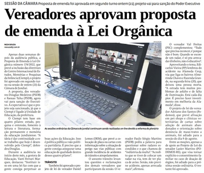 Vereadores aprovam proposta de emenda à Lei Orgânica