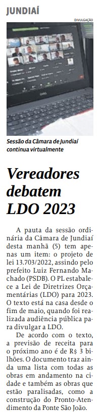 Vereadores debatem LDO 2023