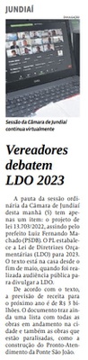 Vereadores debatem LDO 2023