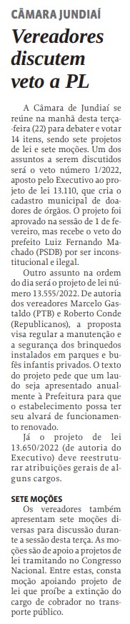 Vereadores discutem veto a PL