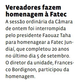 Vereadores fazem homenagem à Fatec