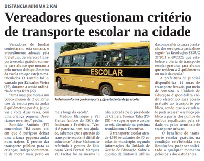 Vereadores questionam critério de transporte escolar na cidade