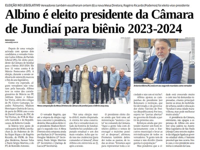 Albino é eleito presidente da Câmara de Jundiaí para biênio 2023-2024