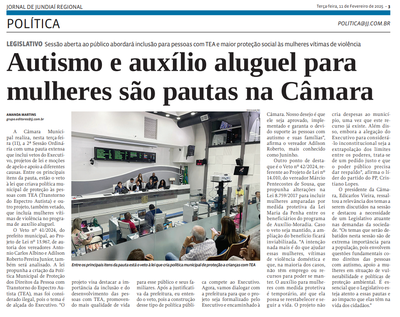 Autismo e auxílio aluguel para mulheres são pautas na Câmara