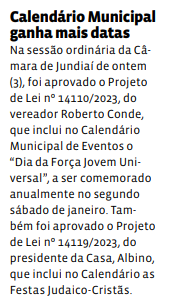 Calendário Municipal ganha mais datas