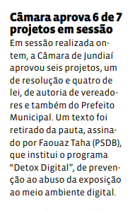 Câmara aprova 6 de 7  projetos em sessão