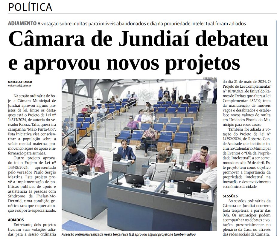 Câmara de Jundiaí debateu e aprovou novos projetos