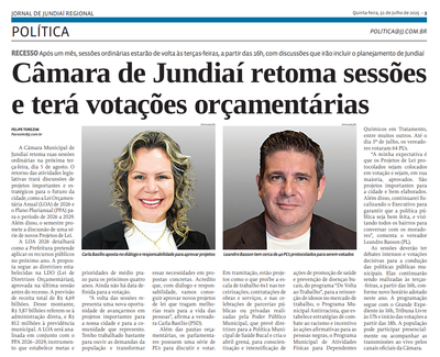 Câmara de Jundiaí retoma sessões e terá votações orçamentárias