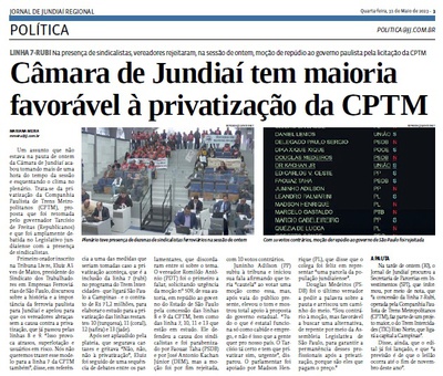 Câmara de Jundiaí tem maioria favorável à privatização da CPTM