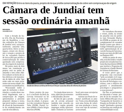 Câmara de Jundiaí tem sessão ordinária amanhã