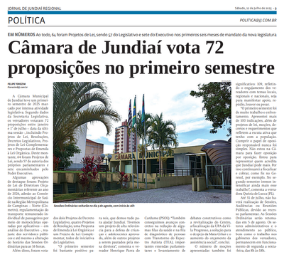 Câmara de Jundiaí vota 72 proposições no primeiro semestre