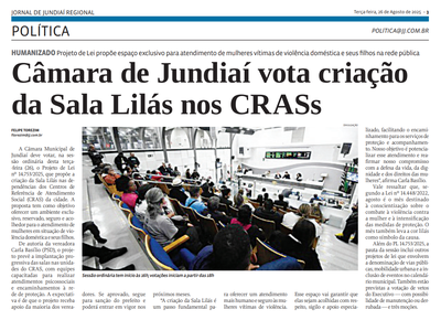 Câmara de Jundiaí vota criação da Sala Lilás nos CRASs
