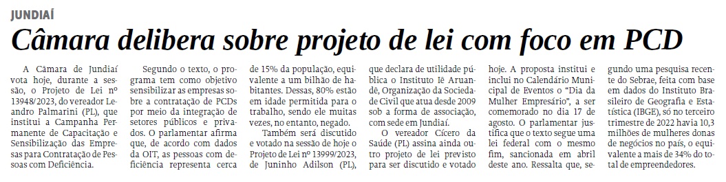 Câmara delibera sobre projeto de lei com foco em PCD