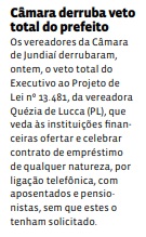 Câmara derruba veto total do prefeito
