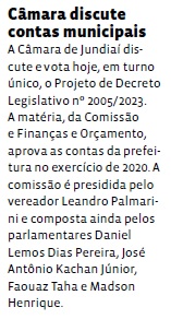 Câmara discute contas municipais