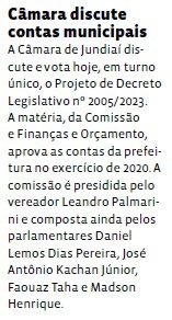 Câmara discute contas municipais