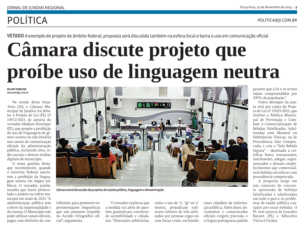 Câmara discute projeto que proíbe uso de linguagem neutra