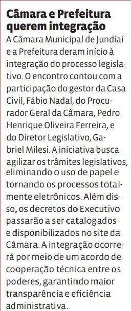Câmara e Prefeitura querem integração
