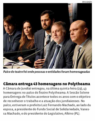 Câmara entrega 43 homenagens no Polytheama