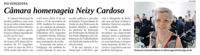 Câmara homenageia Neizy Cardoso