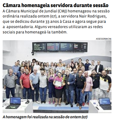Câmara homenageia servidora durante sessão