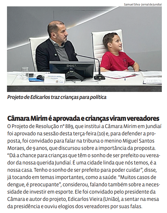 Câmara Mirim é aprovada e crianças viram vereadores