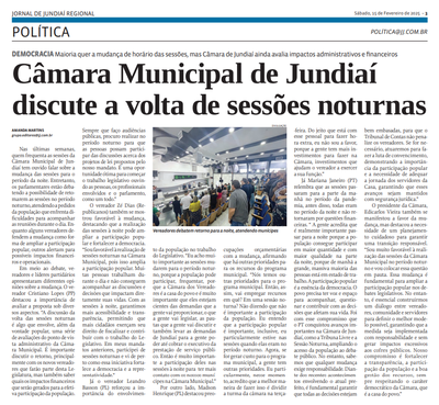 Câmara Municipal de Jundiaí discute a volta de sessões noturnas
