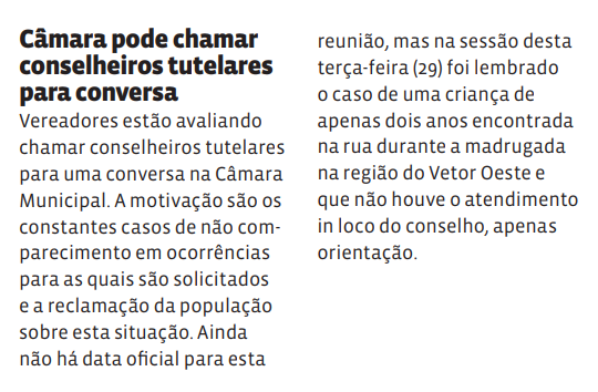Câmara pode chamar conselheiros tutelares para conversa