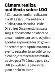 Câmara realiza audiência sobre LDO