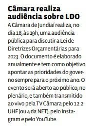 Câmara realiza audiência sobre LDO