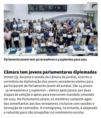 Câmara tem jovens parlamentares diplomados