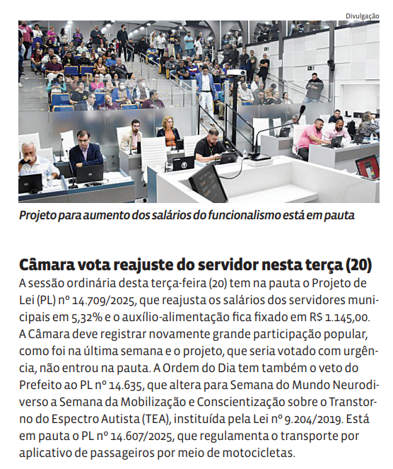 Câmara vota reajuste do servidor nesta terça (20)