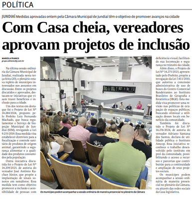 Com Casa cheia, vereadores  aprovam projetos de inclusão