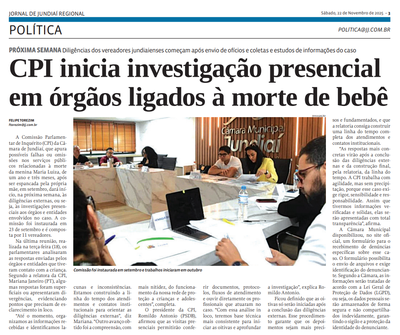 CPI inicia investigação presencial em órgãos ligados à morte de bebê