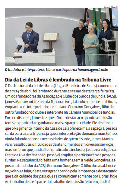 Dia da Lei de Libras é lembrado na Tribuna Livre