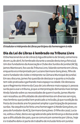 Dia da Lei de Libras é lembrado na Tribuna Livre
