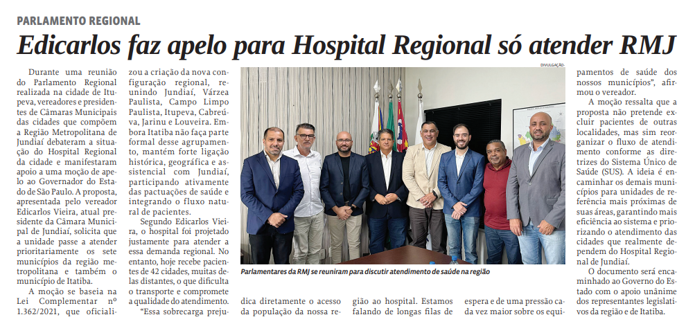 Edicarlos faz apelo para Hospital Regional só atender RMJ