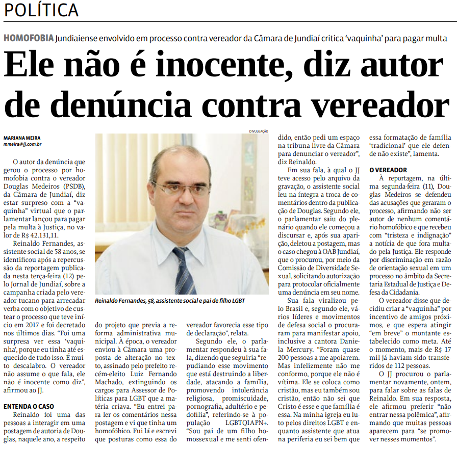 Ele não é inocente, diz autor  de denúncia contra vereador