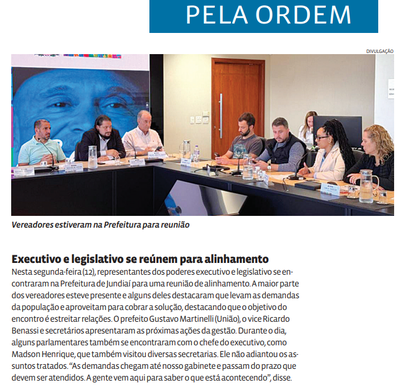 Executivo e legislativo se reúnem para alinhamento