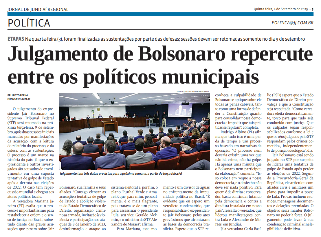 Julgamento de Bolsonaro repercute entre os políticos municipais