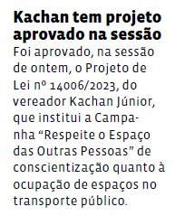 Kachan tem projeto aprovado na sessão