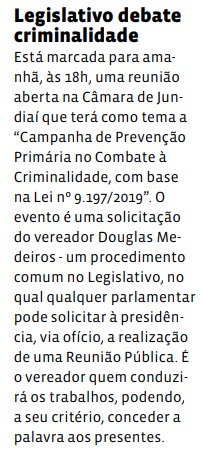 Legislativo debate criminalidade