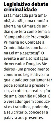 Legislativo debate criminalidade