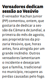 Vereadores dedicam sessão ao Vesúvio