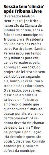 Sessão tem ‘climão’ após Tribuna Livre