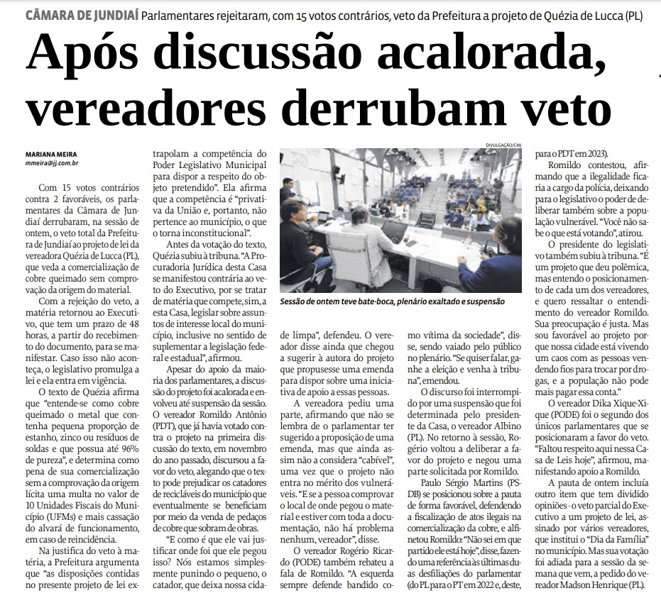 Após discussão acalorada, vereadores derrubam veto