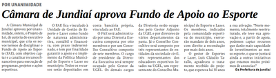 Câmara de Jundiaí aprova Fundo de Apoio ao Esporte